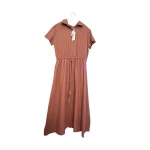 C&C California Collared Button-Front Midi Dress NWT Rust Orange Size Medium